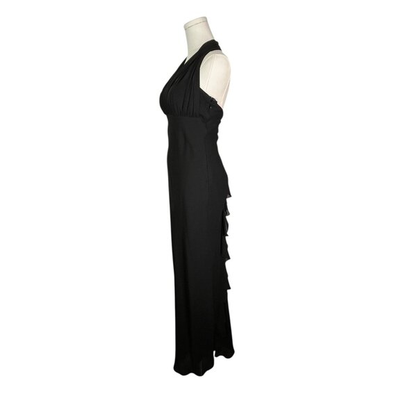 Vintage Y2K Betsy & Adam Black Halter Ruffle Back Long Gown Black Tie Dress Sz 4 - Picture 5 of 10